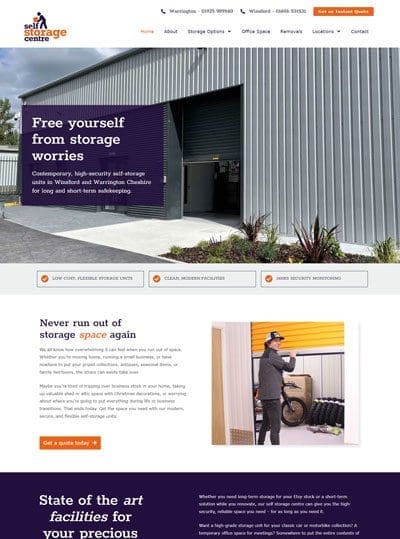 website screenshot Self Storage Centre Cheshire
