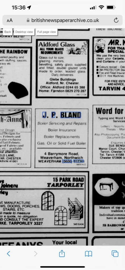 julian bland 1988 newspaper advert